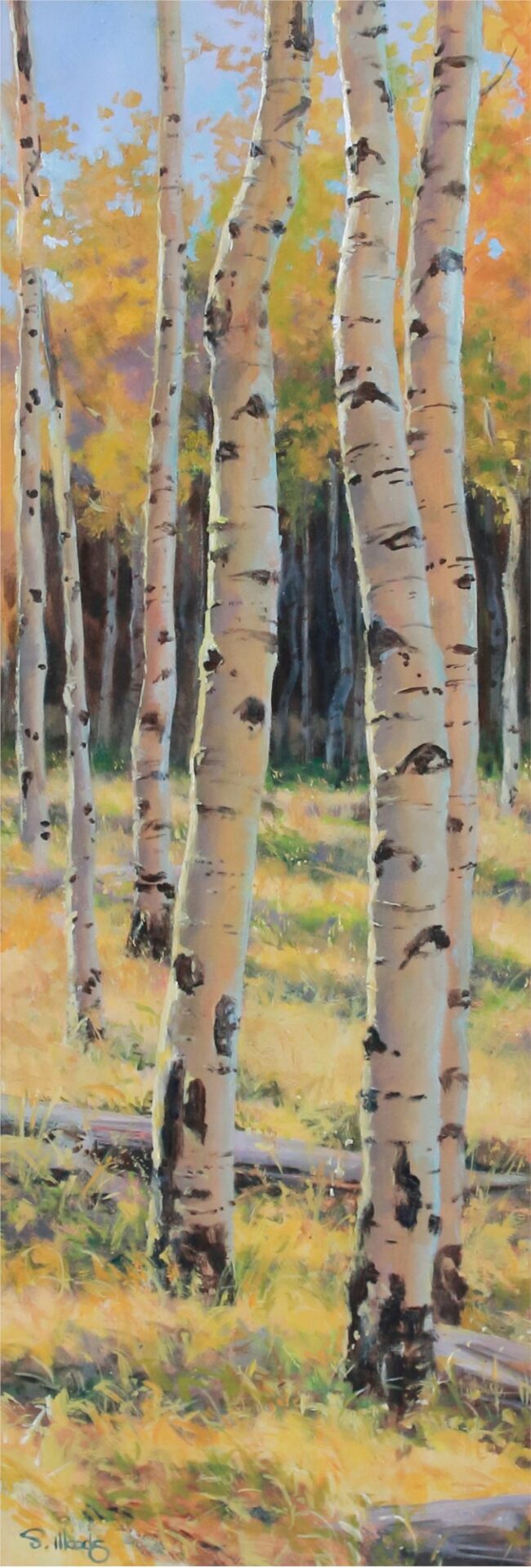 Sarah Woods Painting A Light in the Forest Oil on Board
