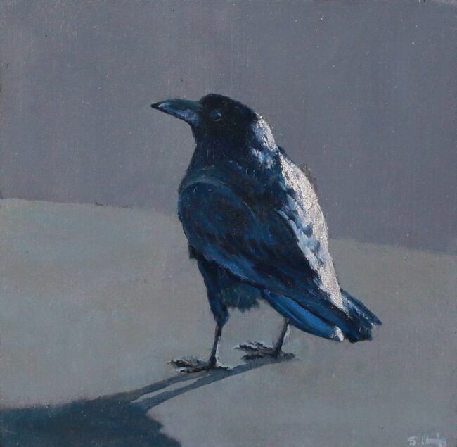 Sarah Woods Painting Munin Oil on Board with Silver Leaf