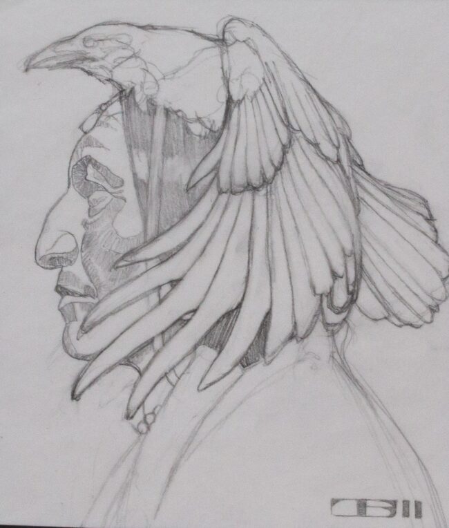Thomas Blackshear II Drawing Winged Crown Study Pencil on Paper