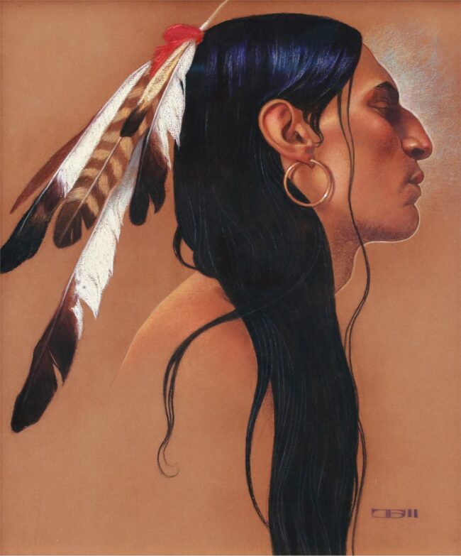 Thomas Blackshear Painting Native in Profile Pastels and Mixed Media on Paper