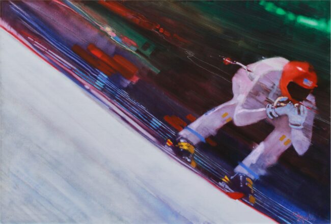 Bernie Fuchs Painting Down Hill Skier Oil on Canvas