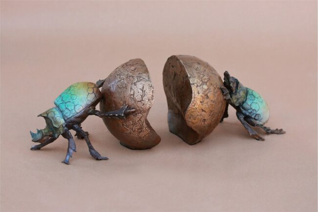 Dan Chen Sculpture One Man's Trash (Dung-Beetle Bookends) Bronze