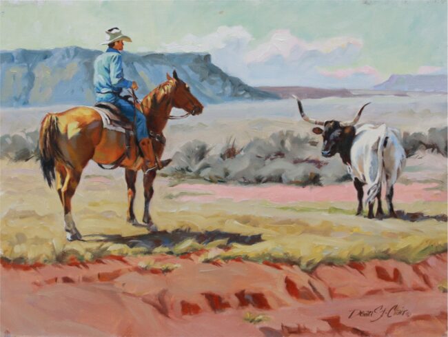 Dean St. Clair Painting Cowboy And Longhorn Oil on Canvas