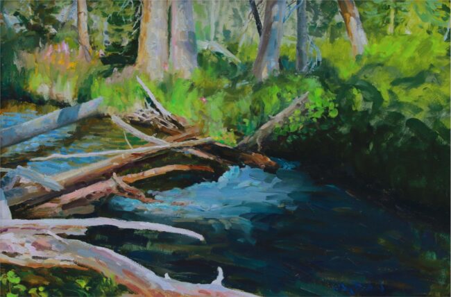Gregory Packard Painting Crossing the Brook Oil on Panel