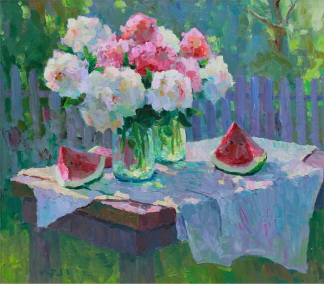 Gregory Packard Painting Outdoor Floral Oil on Panel