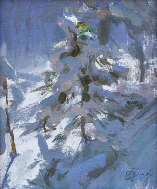Jared Brady Painting Sunlit Snow Oil on Linen Panel