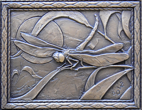 Jeremiah Welsh Sculpture Summer Sentinel - Darner & River Oats (French Brown Patina) Bronze