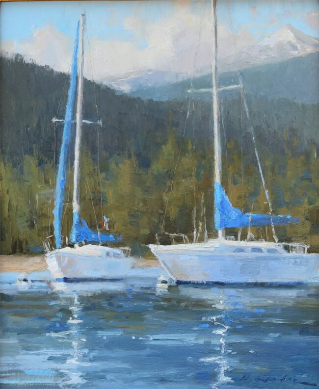 Kate Kiesler Painting Harbor Pair Oil on Board