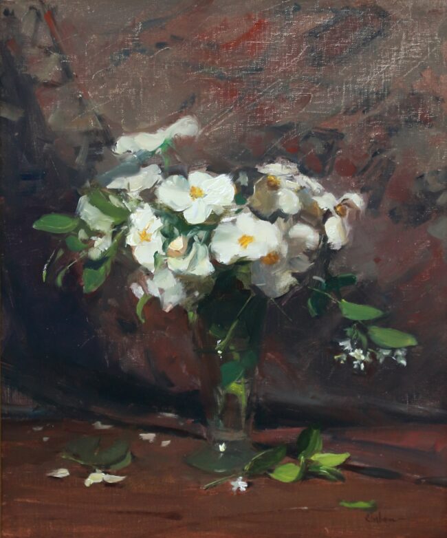 Nancy Chaboun Painting Old Roses Oil on Board