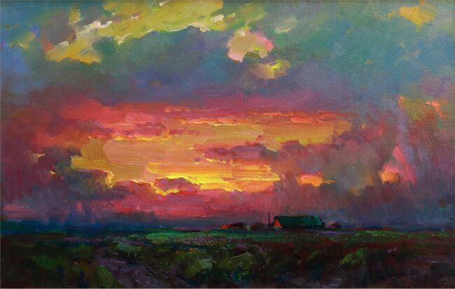 Ovanes Berberian Painting Sunset Oil on Canvas