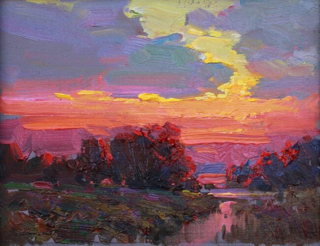 Ovanes Berberian Painting Sunset in Idaho Oil on Panel