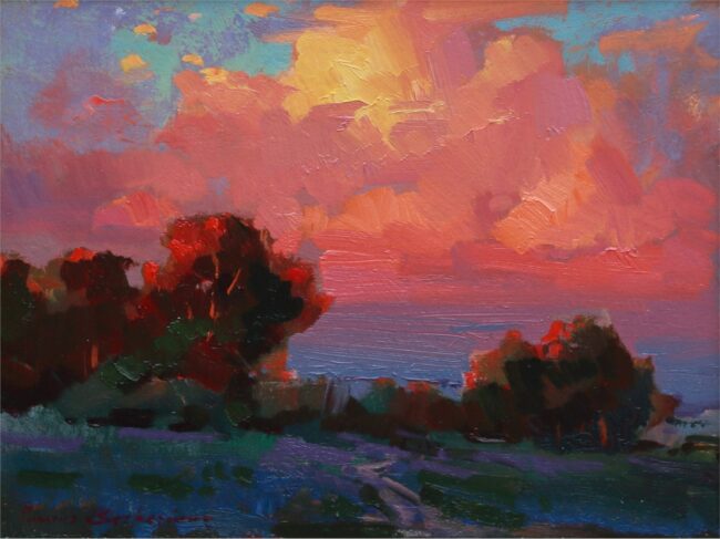 Ovanes Berberian Painting Thunderstorm Cloud at Sunset Oil on Board