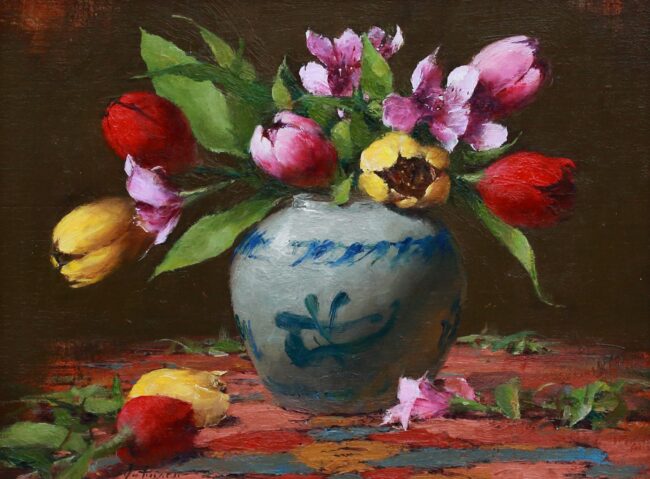 Robert Johnson Painting Tulips and Friends Oil on Linen