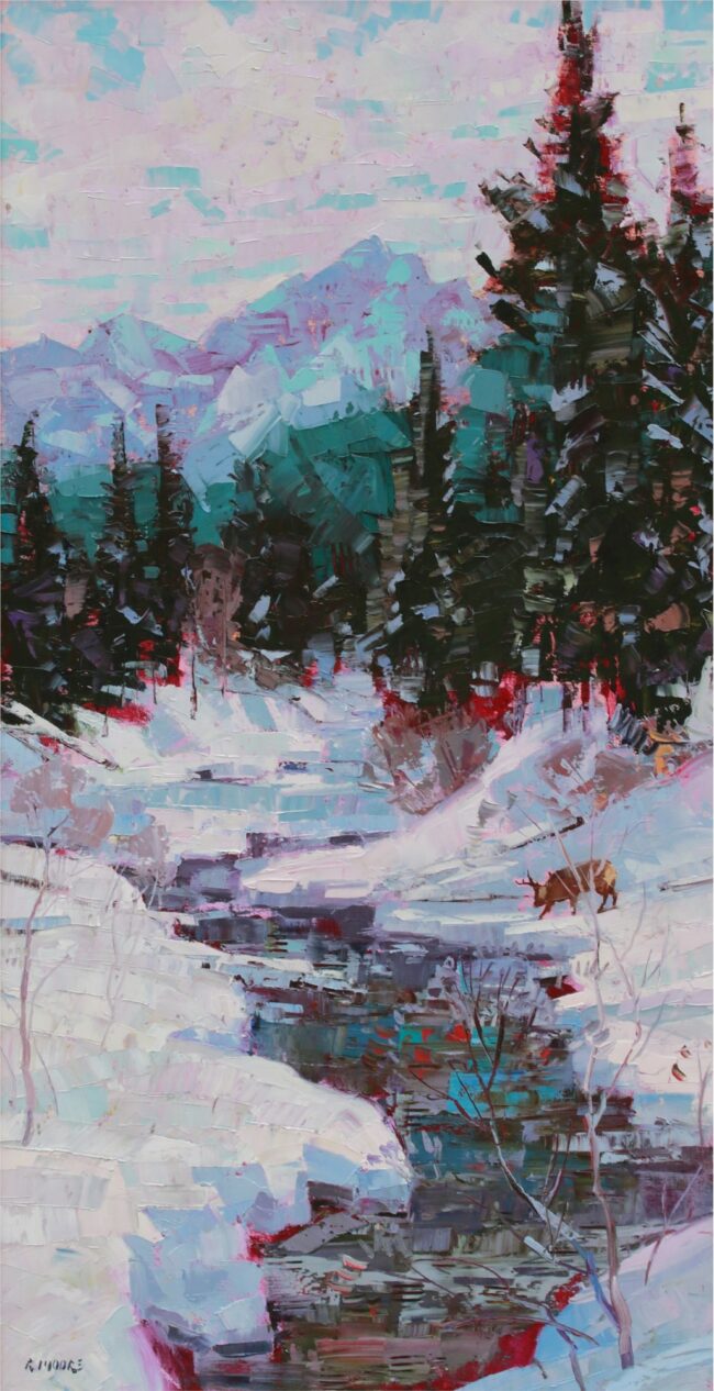 Robert Moore Painting Winter Visit Oil on Canvas