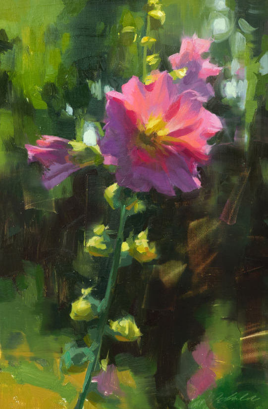 Robin Cole Painting Morning Hollyhock II Oil on Panel