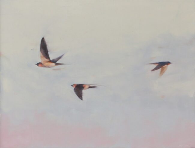 Robin Cole Painting Three Birds Oil on Board
