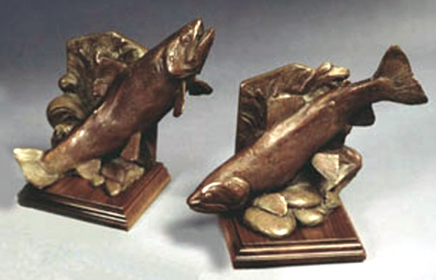 Sandy Scott Sculpture Trout Bookends Bronze