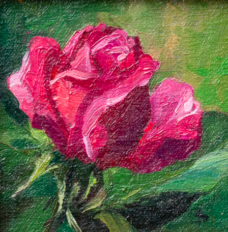 Sarah Phippen Painting Tea Rose - Hot Pink Oil on Linen