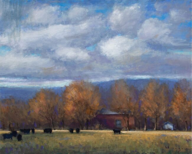 Seth Winegar Painting Backyard Cows Oil on Panel