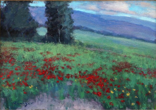Seth Winegar Painting Mountainside Poppies Oil on Panel