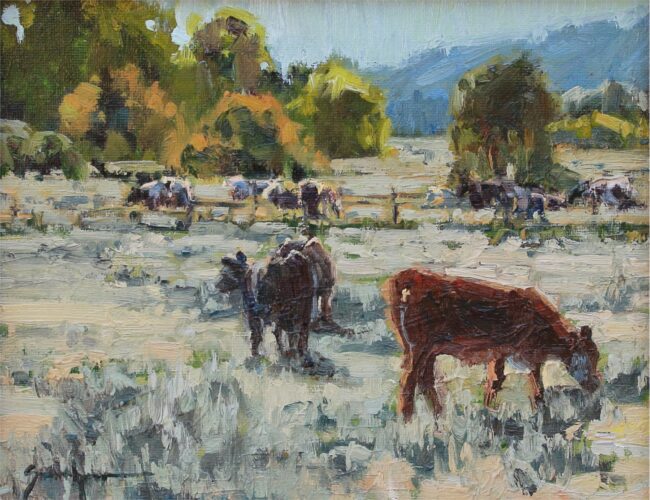 Susie Hyer  Just This Side of the Fence Oil on Board