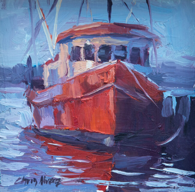 Chris Alvarez Painting Harbor Master Oil on Board