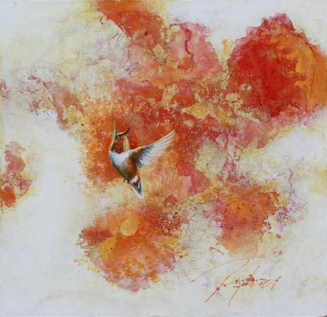 Greg Ragland Painting Male Allen's in Orange Blooms Acrylic on Panel