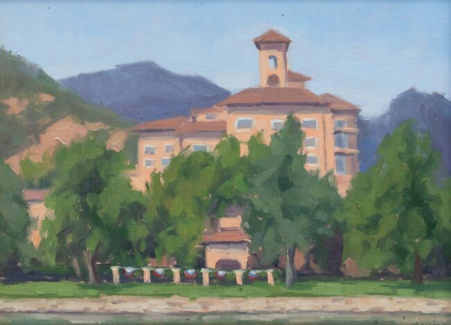 Janet Anderson Painting Early Light on the Broadmoor Oil