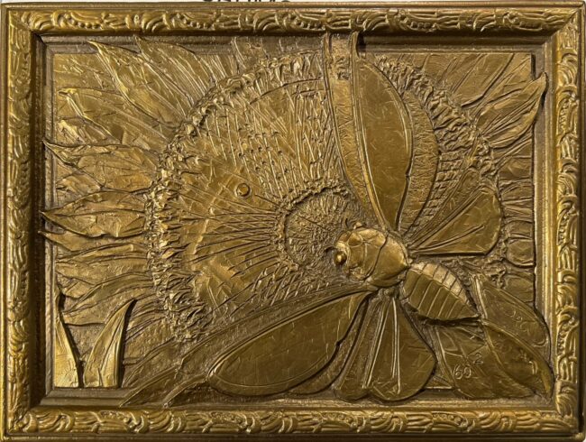 Jeremiah Welsh Sculpture Cicada and Sunflower Bronze