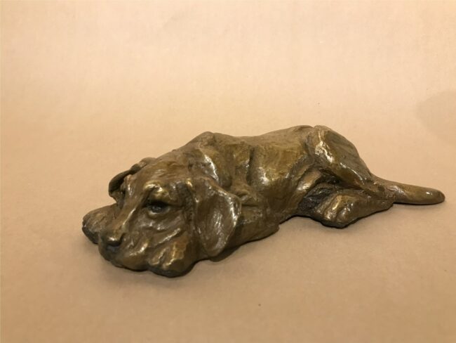 Mark Dziewior Sculpture Tuckered Out - Yellow Patina Bronze