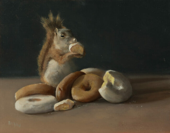 Marc Rubin Painting Dumpster Squirrel Oil on Board
