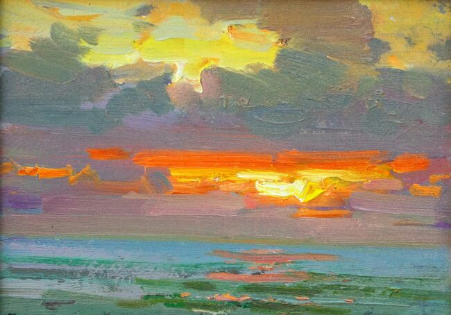 Ovanes Berberian Painting Sunset Over Pacific Oil on Canvas