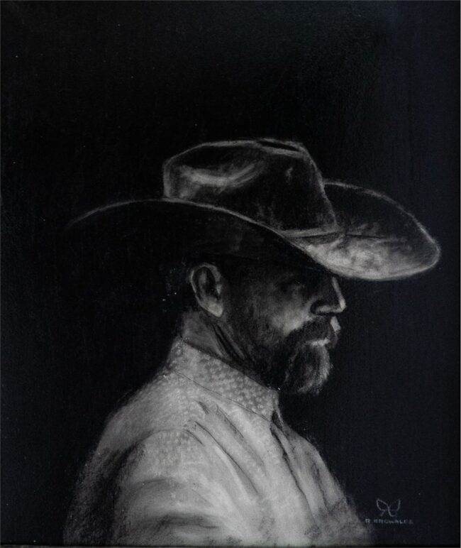 Rachel Brownlee Painting Cattleman Varnished Charcoal on Panel