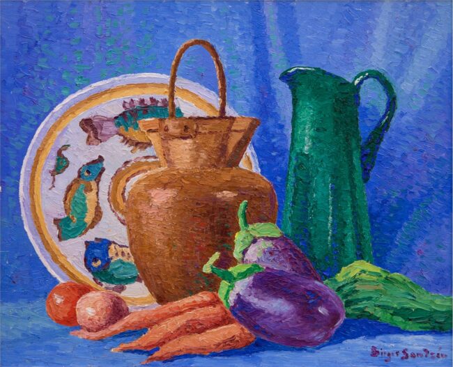 Birger Sandzen Painting Carrots and Italian Bowl Oil on Panel