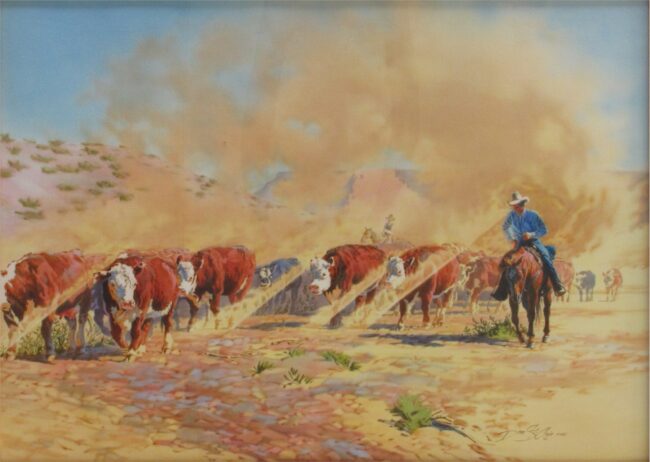 Dean St. Clair Painting Cattle Drive Watercolor