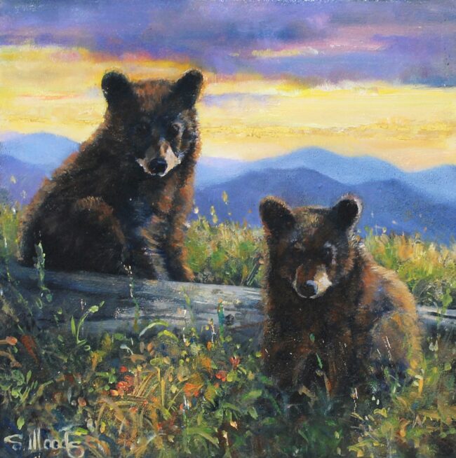 Sarah Woods Painting Cub Scouts Oil and Gold Leaf on Board
