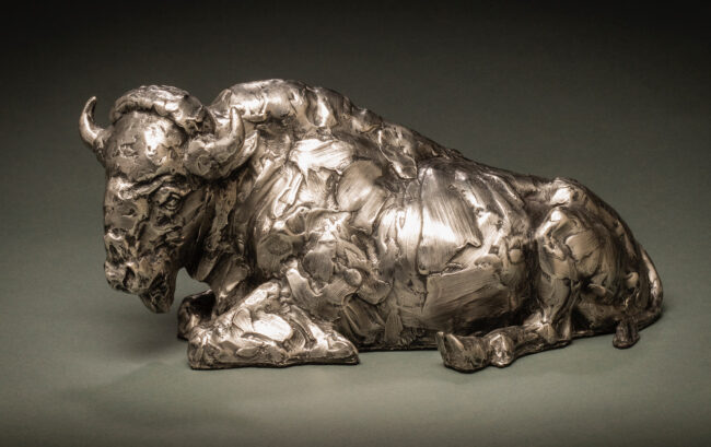 Curt Mattson Sculpture Bison Break Time Stainless Steel