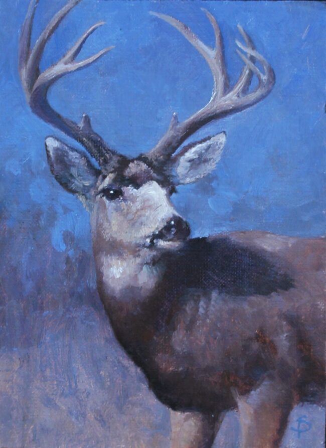 Sarah Phippen Painting Night Buck Oil on Panel
