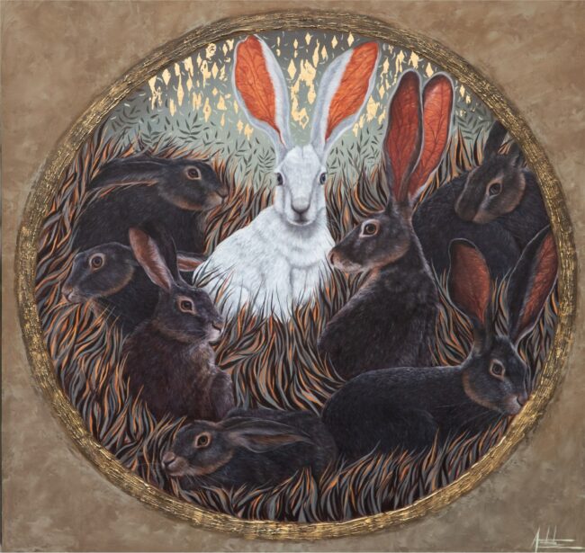Andrada Trapnell Painting Hare Realm Oil and Gold Leaf on Board