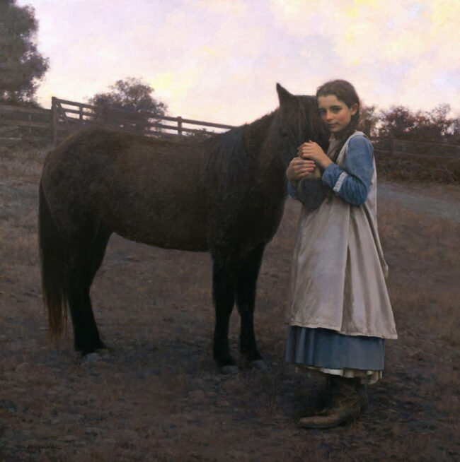 Benjamin Wu Painting Girl and Her Pony Oil on Linen