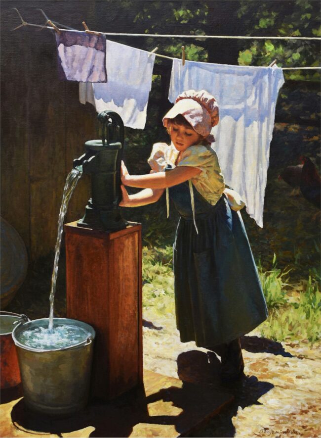 Benjamin Wu Painting Pumping Water Oil on Canvas