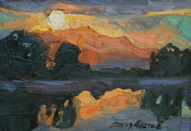 Chris Alvarez Painting Into Night Oil on Board