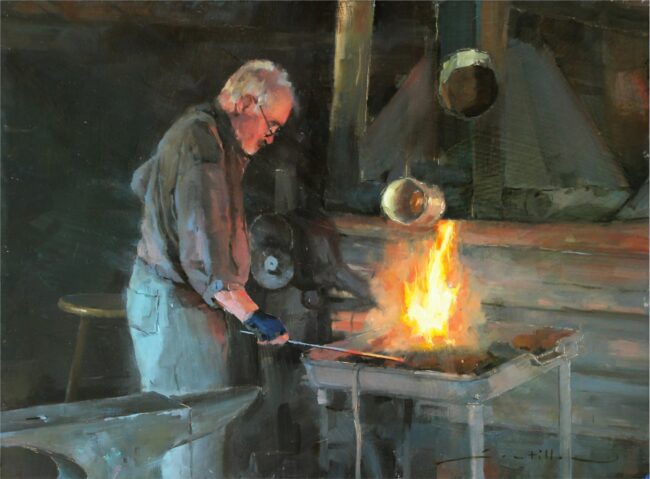 Dave Santillanes CA Painting The Blacksmith Oil on Panel