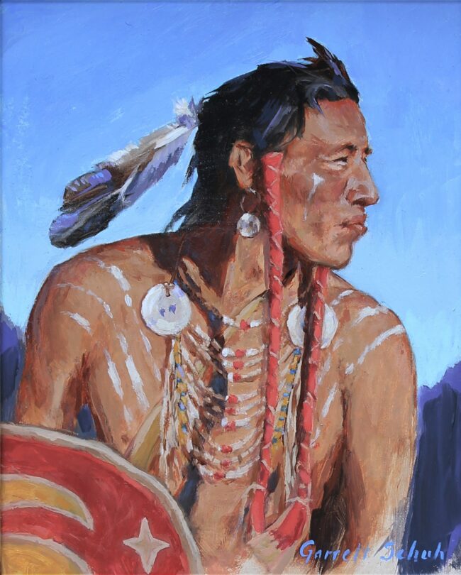 Garrett Schuh Painting Crow Warrior Oil on Board
