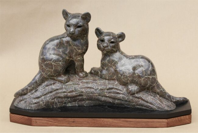 Gerald Balciar Sculpture Cougar Cubs - Adira & Sipka Bronze