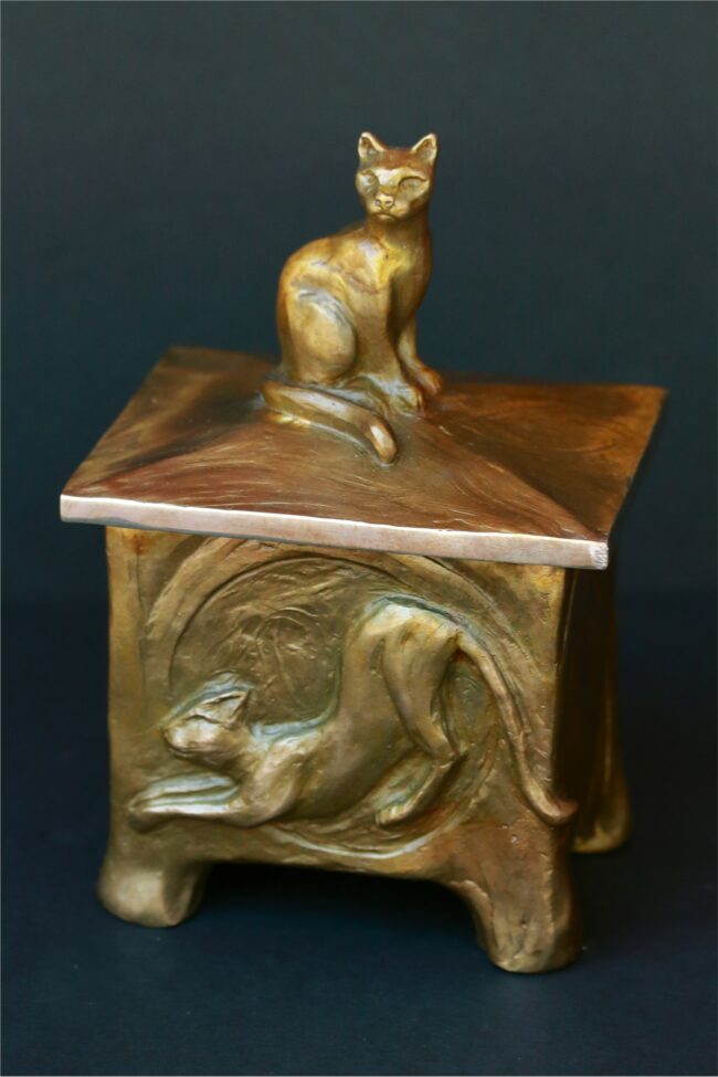 James Moore Sculpture Cat Vessel Bronze