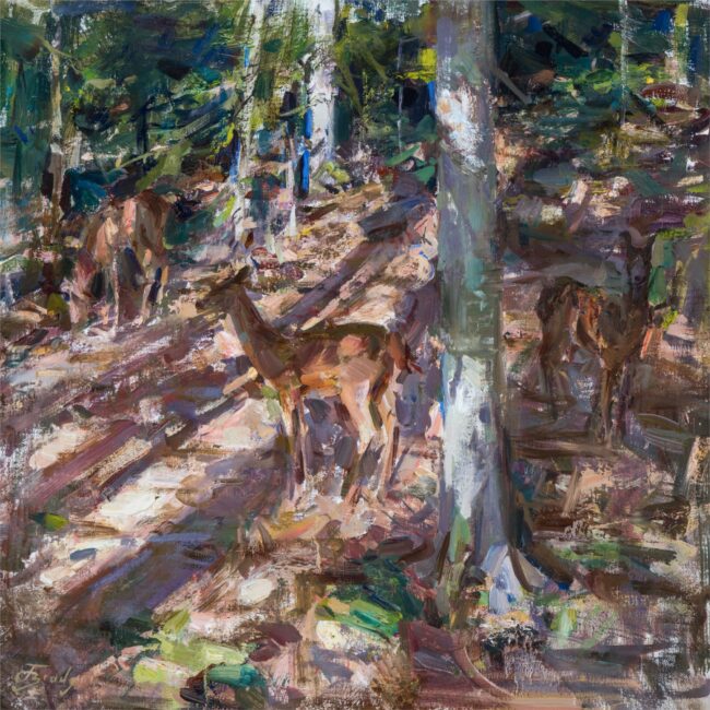 Jared Brady Painting Woodland Encounter Oil on Linen Panel