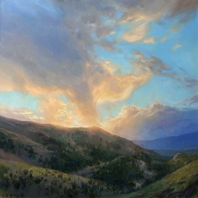 Kathleen Hudson Painting Sunset from the Pike's Peak Auto Route Oil on Board
