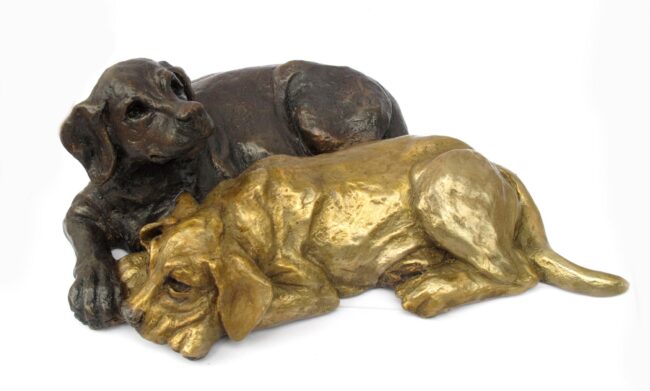 Mark Dziewior Sculpture Lab Puppy Duo Bronze From Foundry