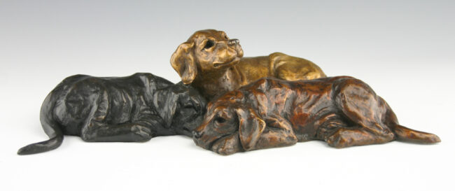 Mark Dziewior Sculpture Lab Puppy Trio Bronze From Foundry